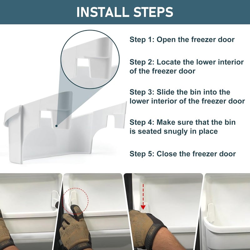 Fetechmate 240351601 Refrigerator Freezer Door Bin Side Shelf Compatible with Ken.more Fri.gidaire Refrigerator Replace 240351607 891154 AP2115974 White Freezer Lower Door Shelf Bin - 2 PACK By - Image 5